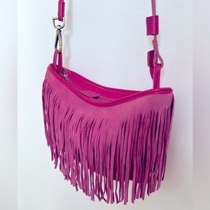 Street Level boho leather pink fringe bag